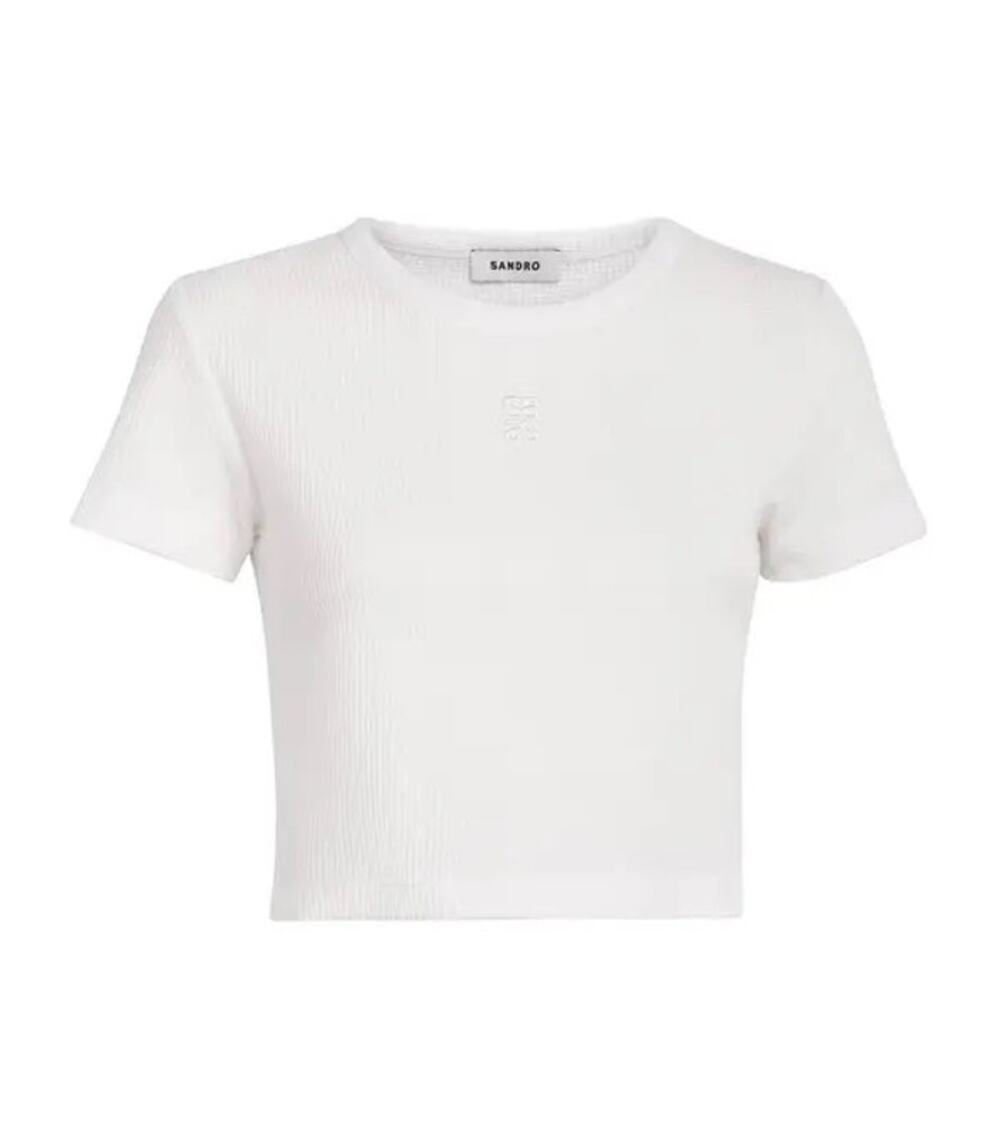 $105 Sandro White Cropped Logo Tee T-Shirt - S